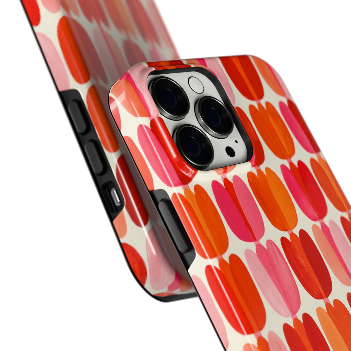 Geschilderde tulpenrijen hoesje voor iPhone 13 Pro Max, close-up