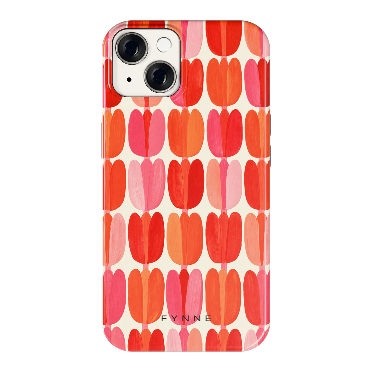 Geschilderde tulpenrijen hoesje voor iPhone 14, achterkant