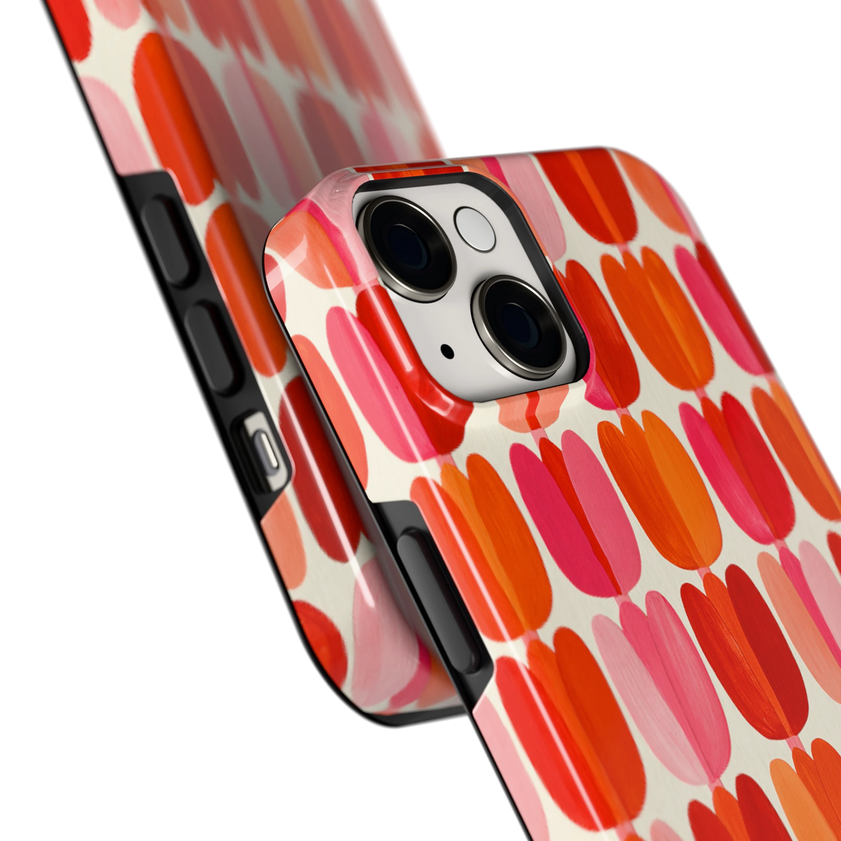 Geschilderde tulpenrijen hoesje voor iPhone 14, close-up