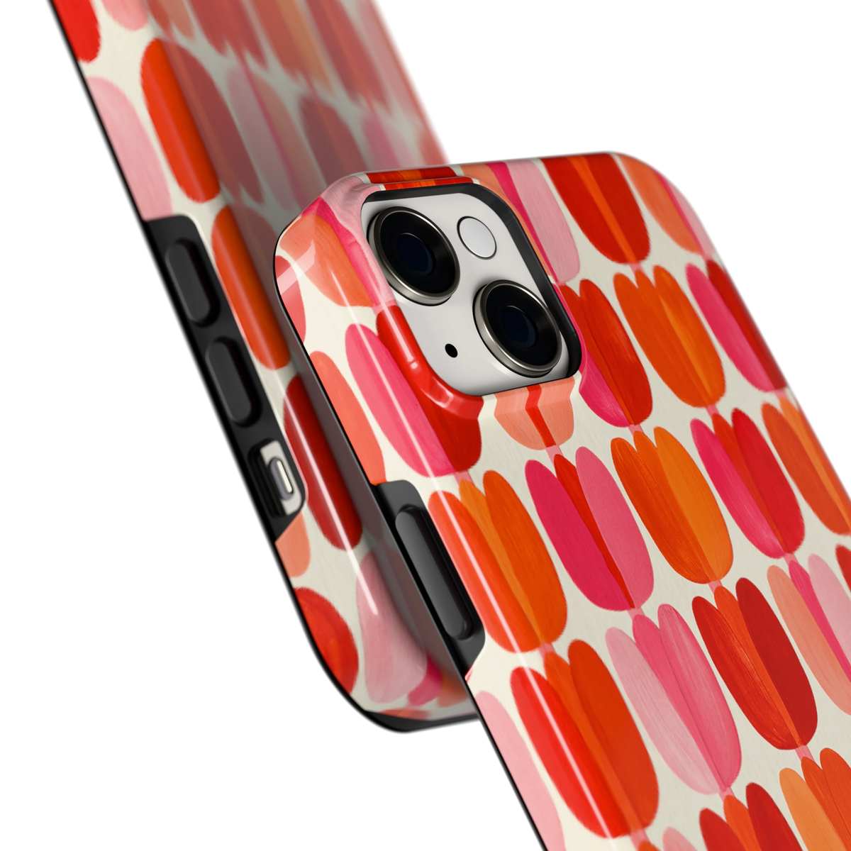 Geschilderde tulpenrijen hoesje voor iPhone 14 Plus, close-up