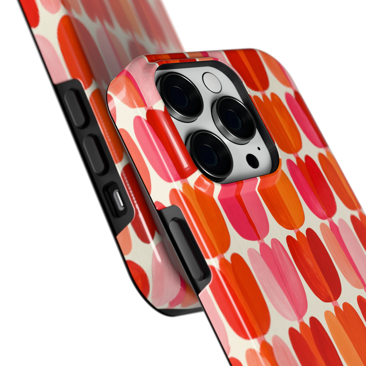 Geschilderde tulpenrijen hoesje voor iPhone 14 Pro, close-up