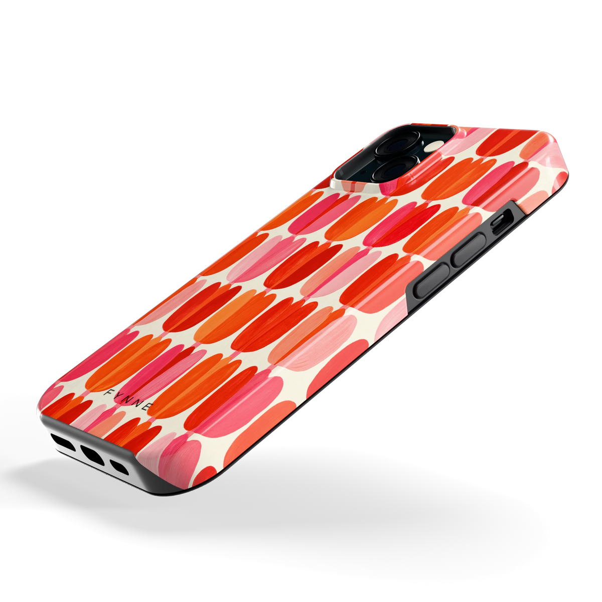 Geschilderde tulpenrijen hoesje voor iPhone 15, schuin