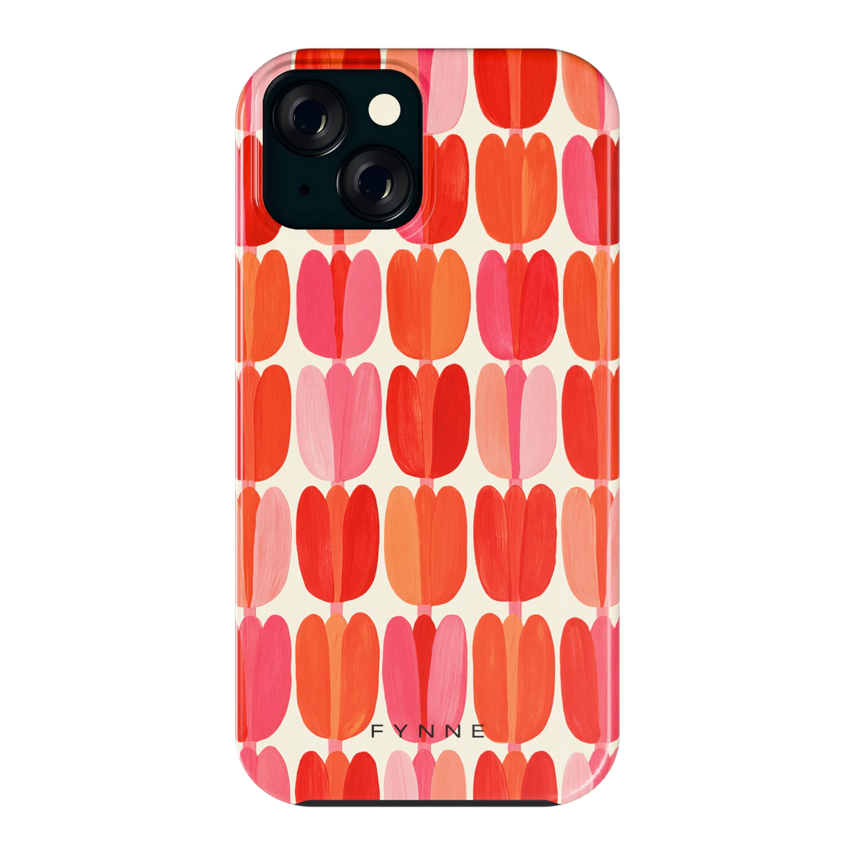 Geschilderde tulpenrijen hoesje voor iPhone 15, achterkant