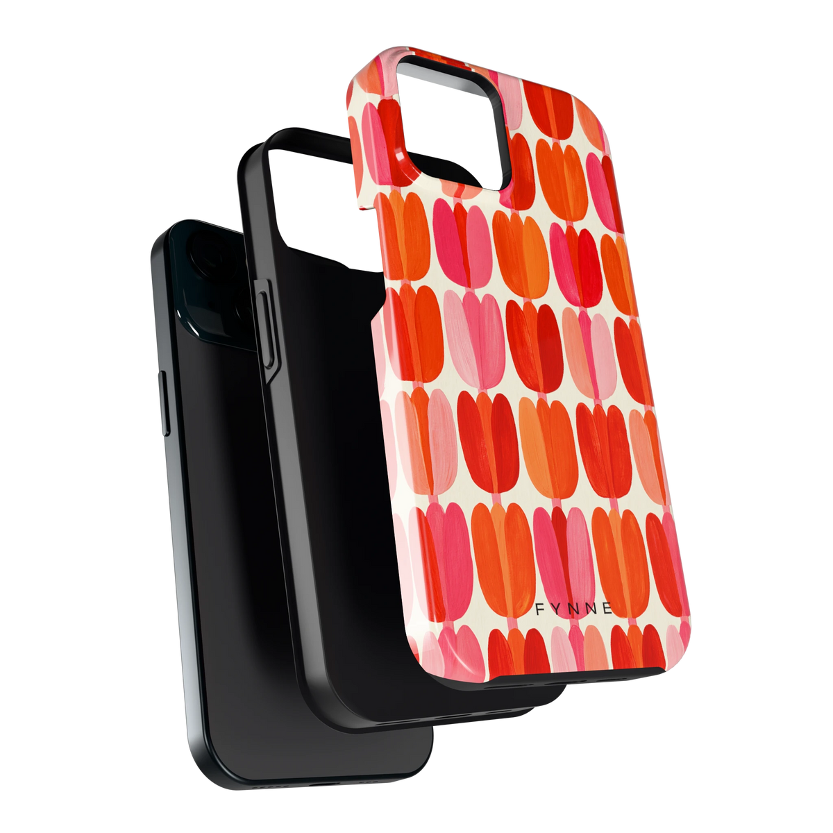 Geschilderde tulpenrijen hoesje voor iPhone 15, los van de telefoon