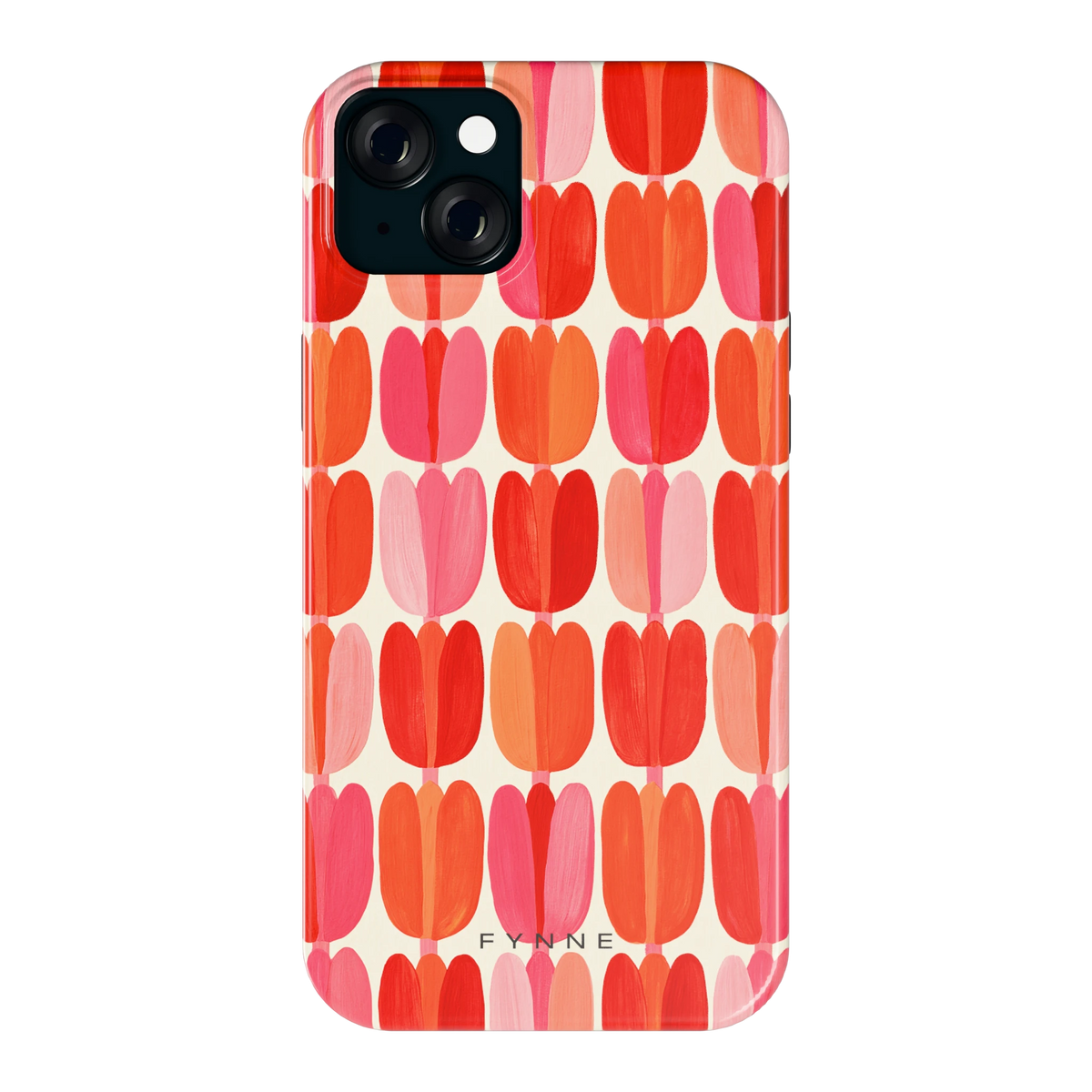 Geschilderde tulpenrijen hoesje voor iPhone 15 Plus, achterkant