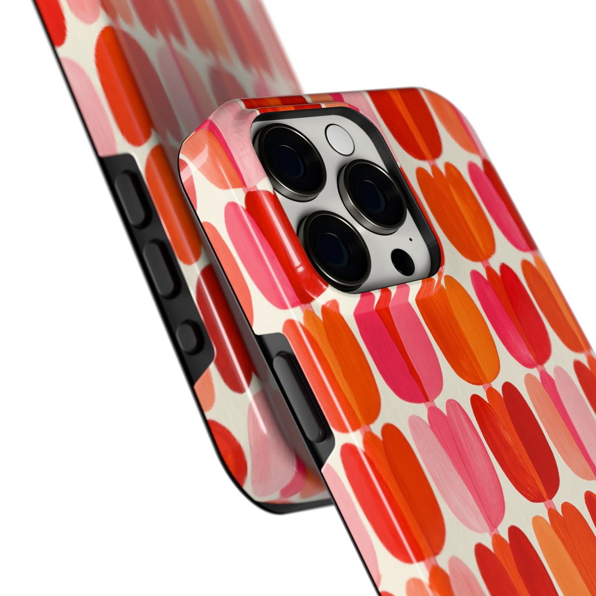Geschilderde tulpenrijen hoesje voor iPhone 15 Pro Max, close-up