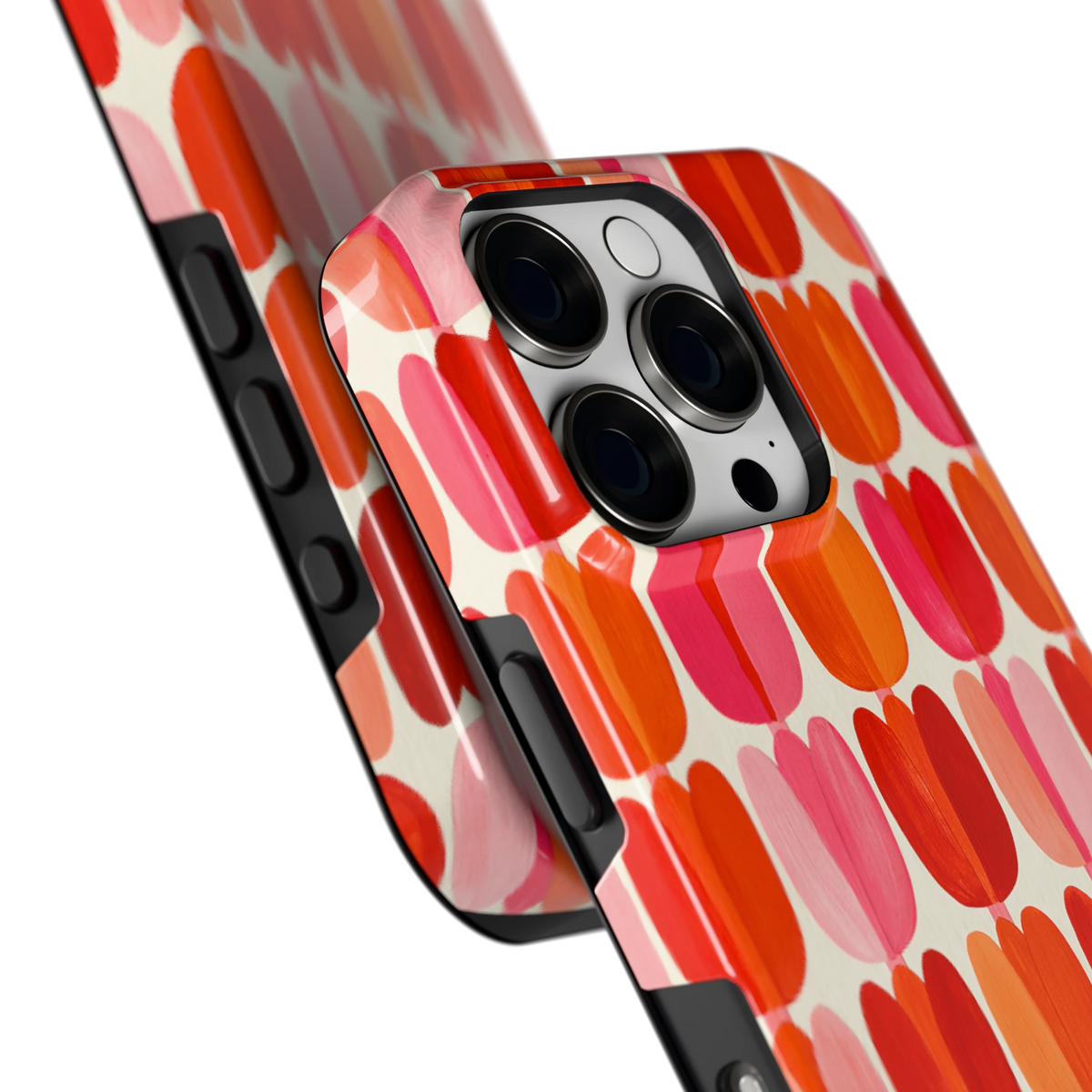 Geschilderde tulpenrijen hoesje voor iPhone 16 Pro, close-up