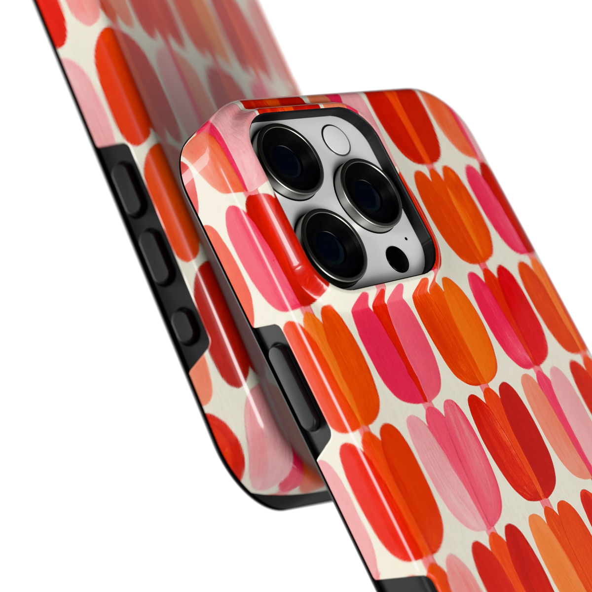 Geschilderde tulpenrijen hoesje voor iPhone 16 Pro Max, close-up