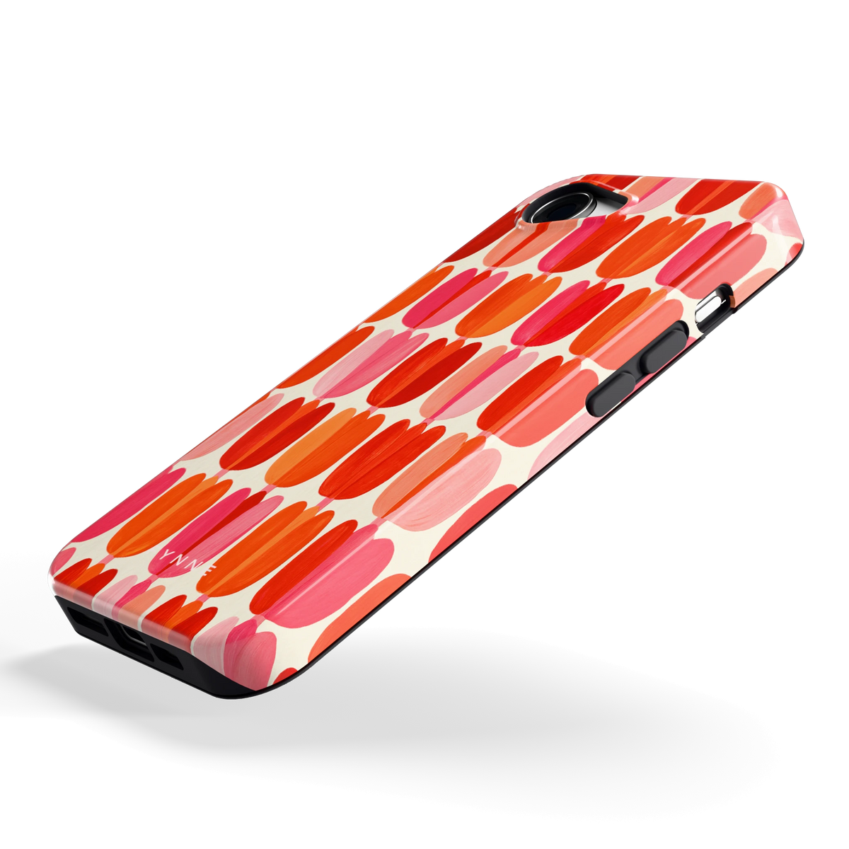 Geschilderde tulpenrijen hoesje voor iPhone 16e, schuin