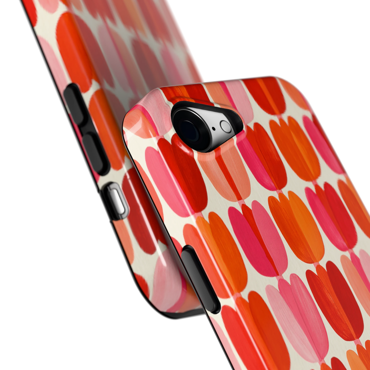 Geschilderde tulpenrijen hoesje voor iPhone 16e, close-up