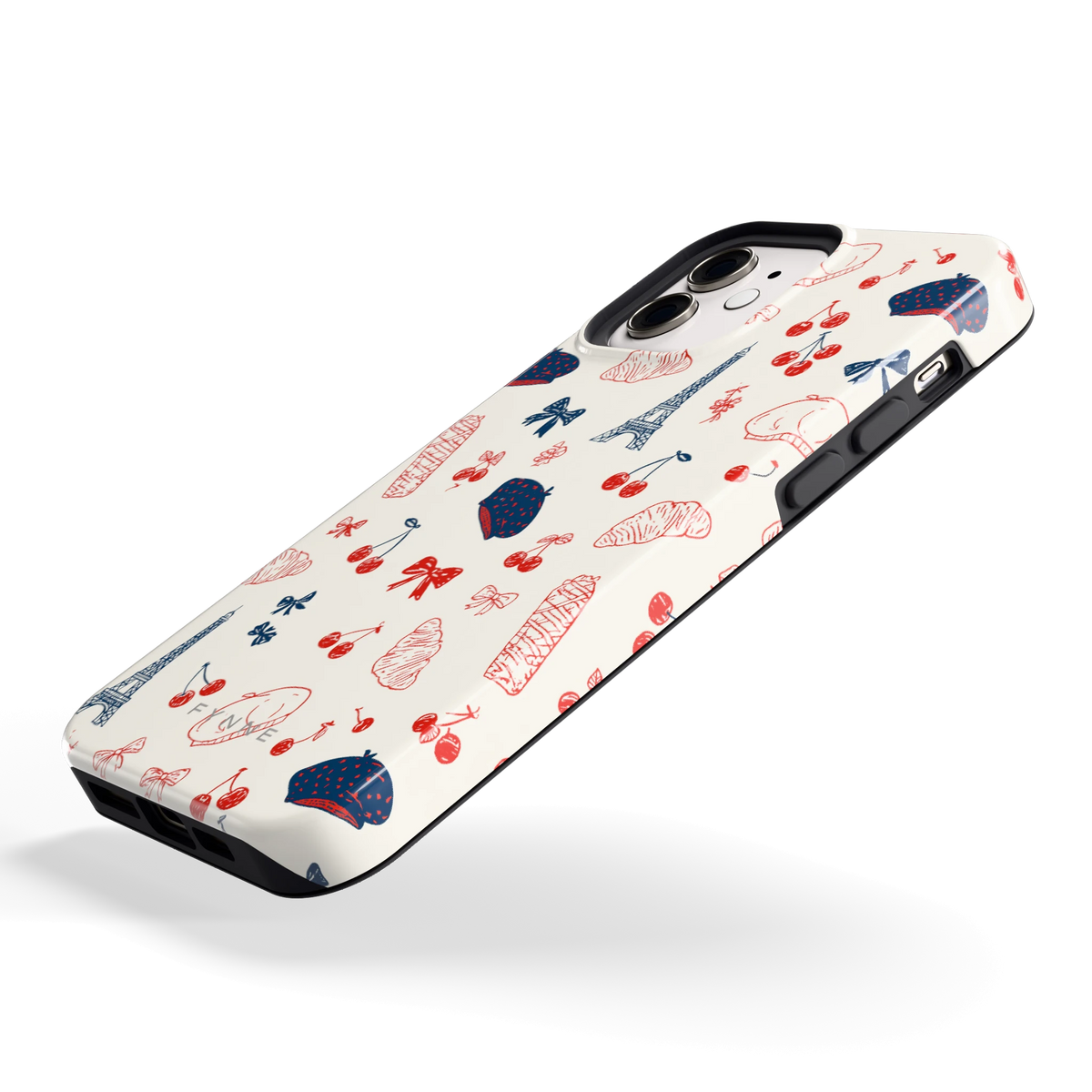 Parijse Doodles hoesje voor iPhone 12, schuin