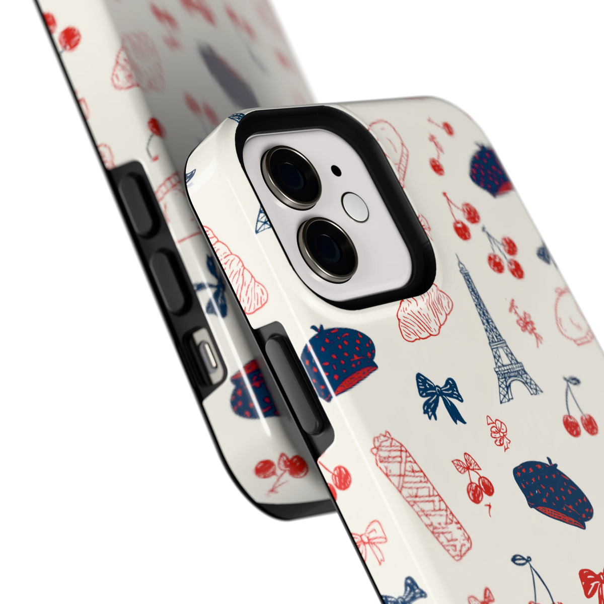 Parijse Doodles hoesje voor iPhone 12, close-up