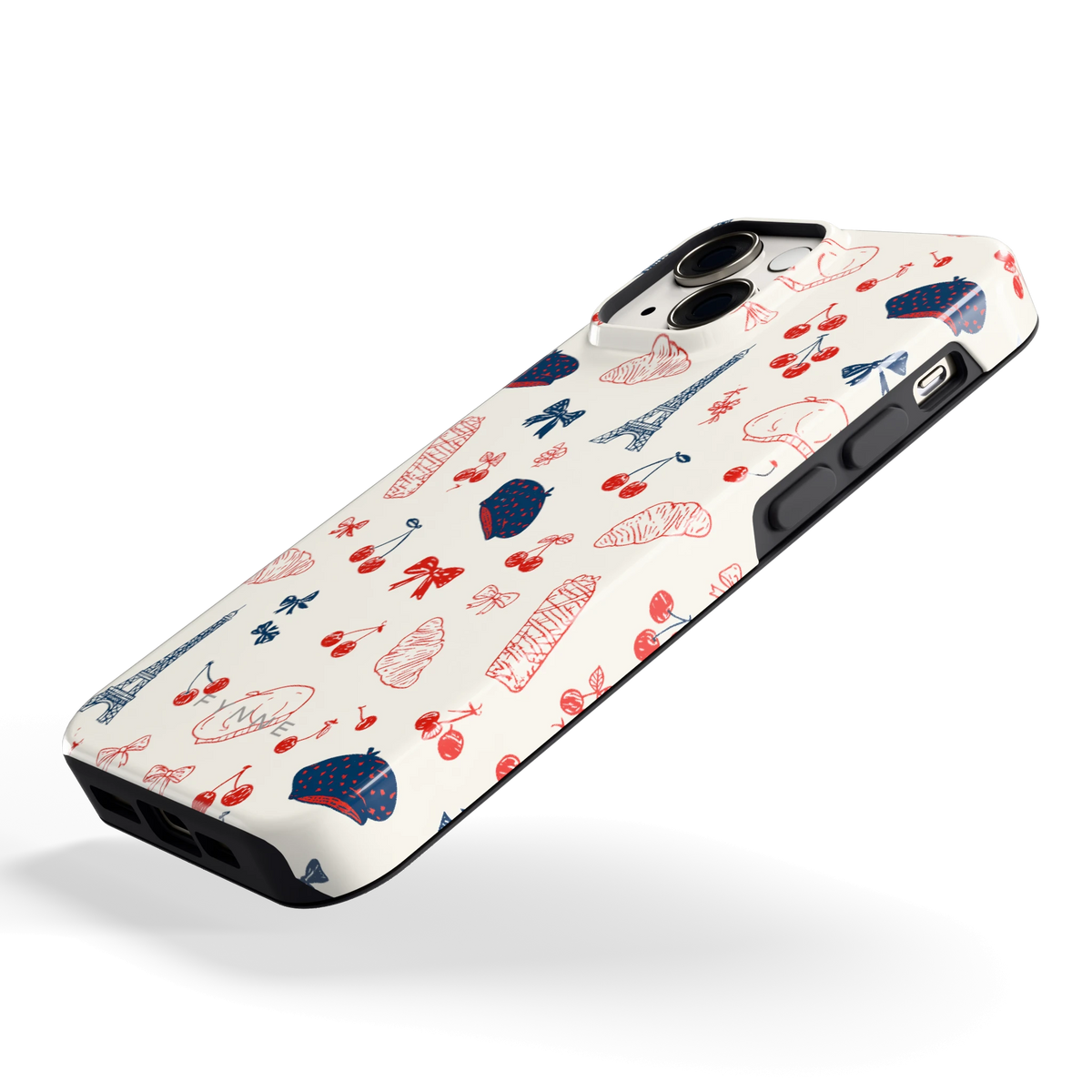 Parijse Doodles hoesje voor iPhone 13 mini, schuin