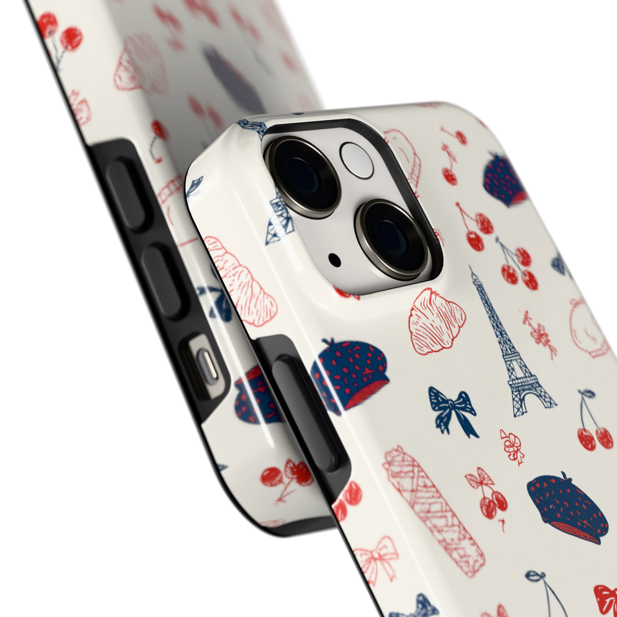 Parijse Doodles hoesje voor iPhone 13 mini, close-up