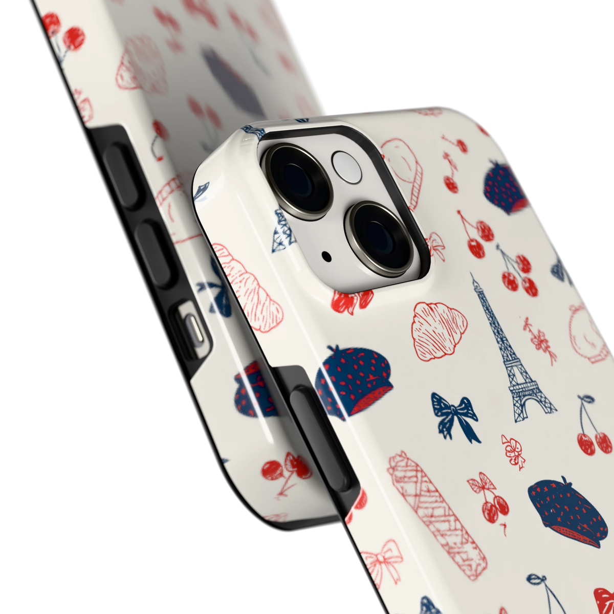 Parijse Doodles hoesje voor iPhone 14, close-up