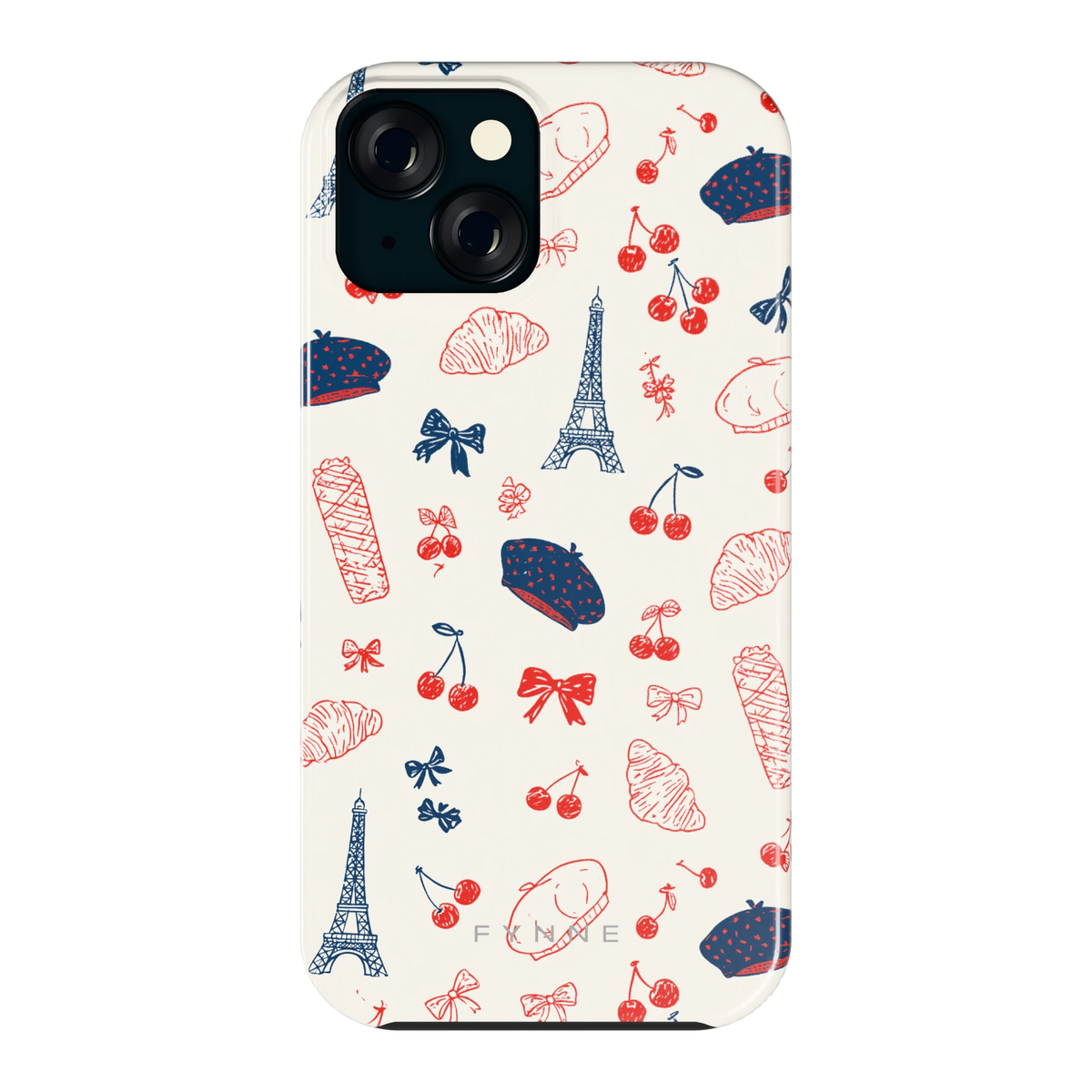 Parijse Doodles hoesje voor iPhone 15, achterkant
