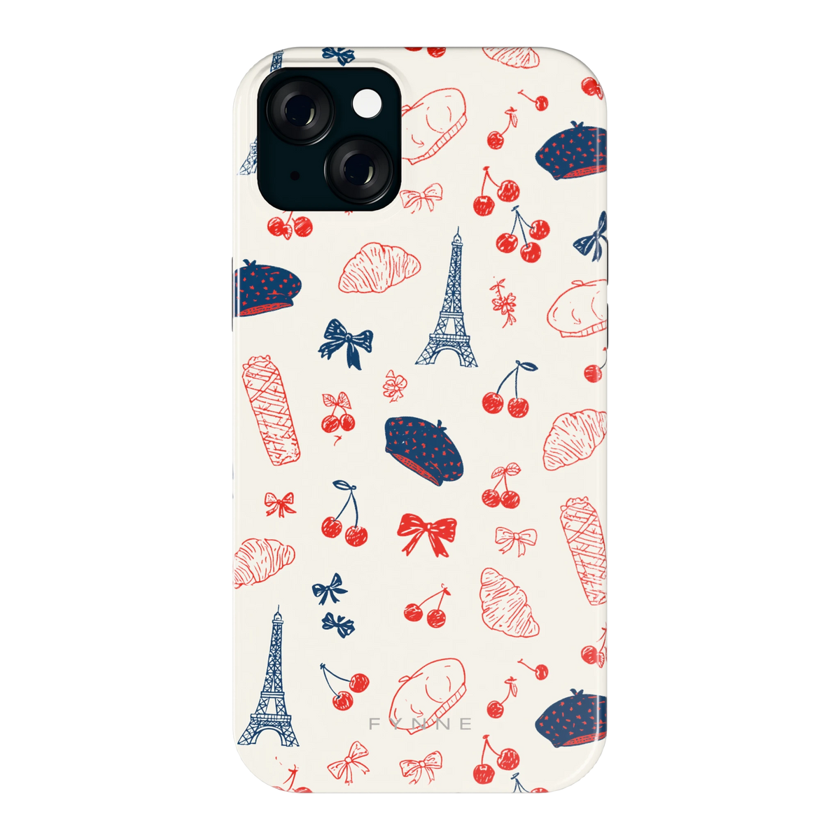 Parijse Doodles hoesje voor iPhone 15 Plus, achterkant