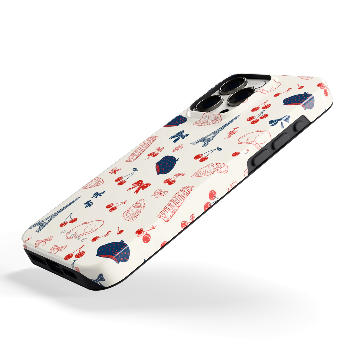 Parijse Doodles hoesje voor iPhone 15 Pro Max, schuin