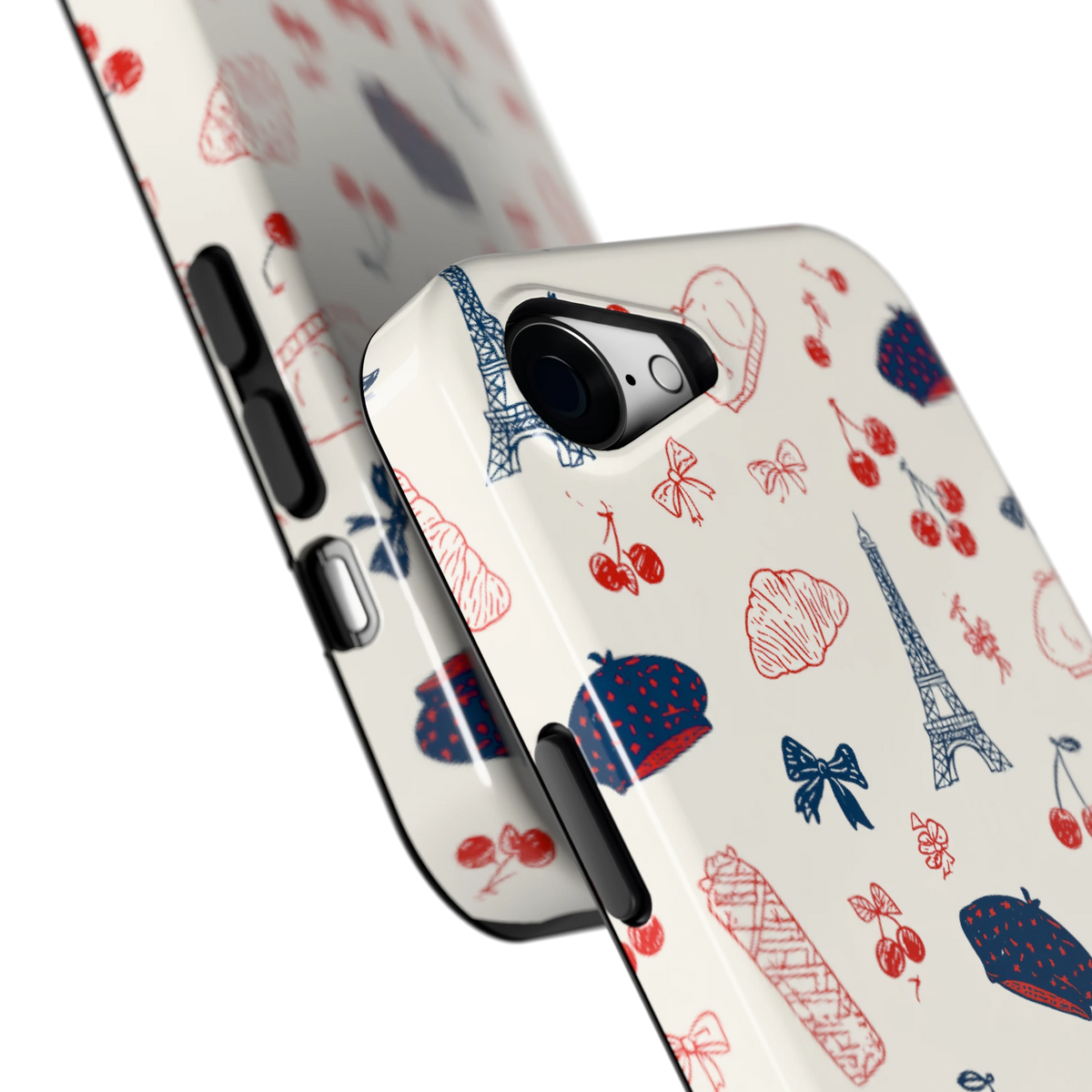 Parijse Doodles hoesje voor iPhone 16e, close-up