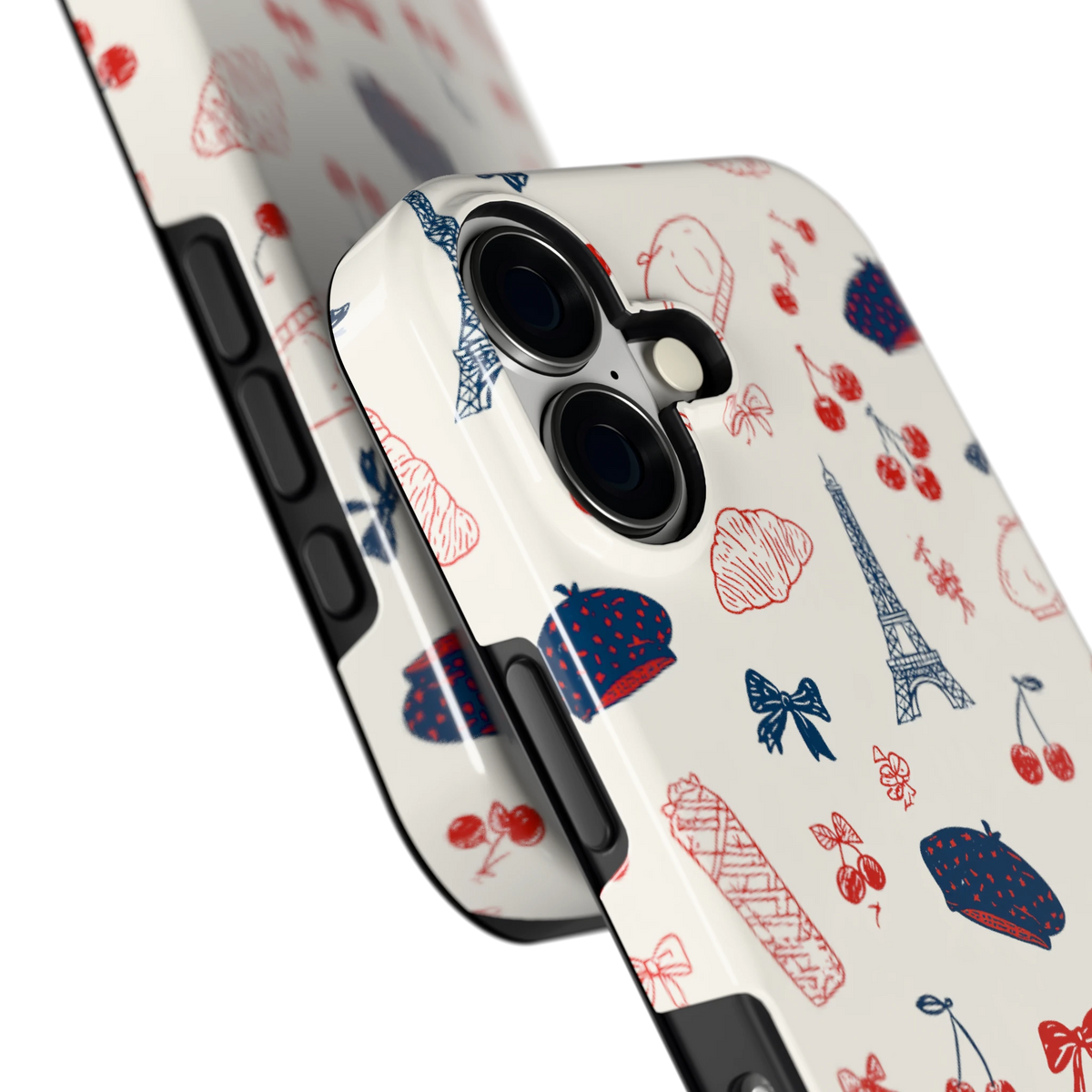 Parijse Doodles hoesje voor iPhone 17, close-up