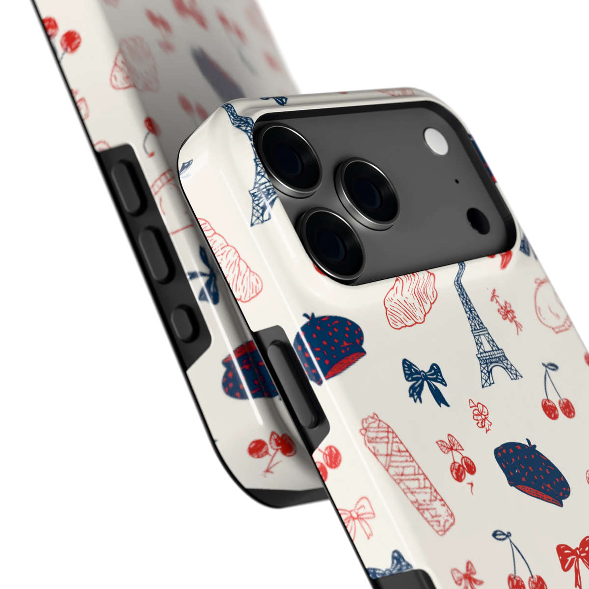 Parijse Doodles hoesje voor iPhone 17 Pro Max, close-up