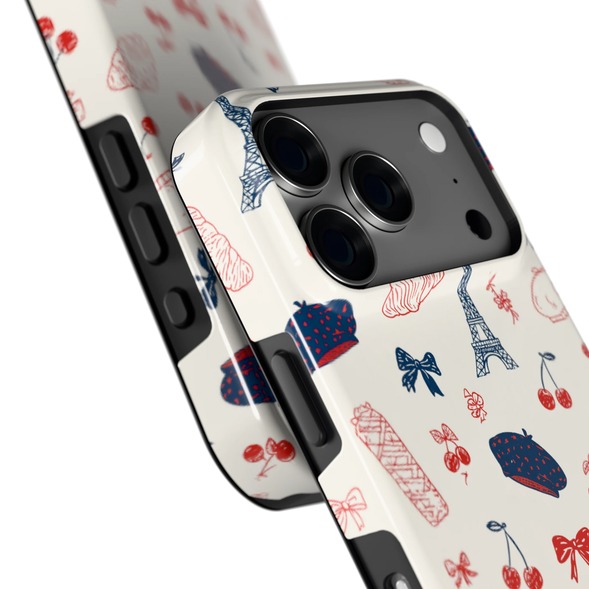 Parijse Doodles hoesje voor iPhone 18 Pro, close-up