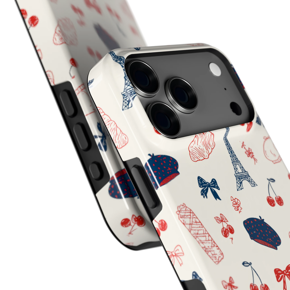 Parijse Doodles hoesje voor iPhone 18 Pro Max, close-up