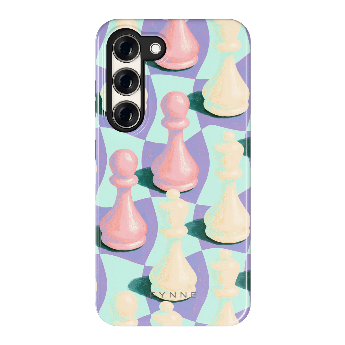 Pastel Schaakstukken hoesje voor Galaxy S23, achterkant