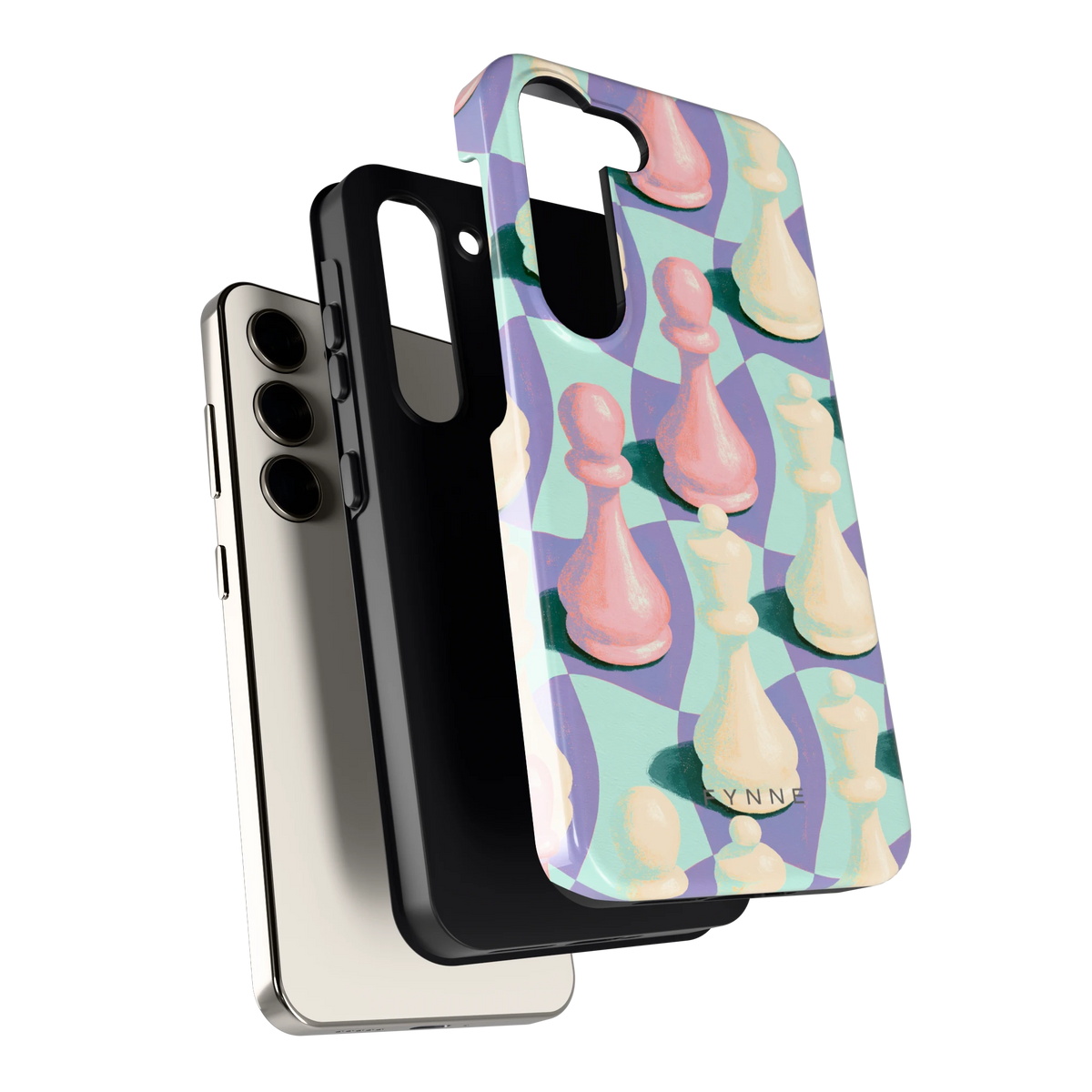 Pastel Schaakstukken hoesje voor Galaxy S23, los van de telefoon