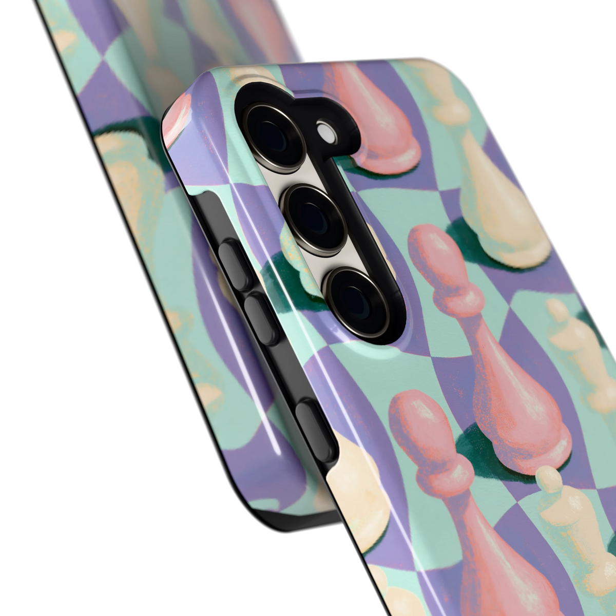 Pastel Schaakstukken hoesje voor Galaxy S23, close-up
