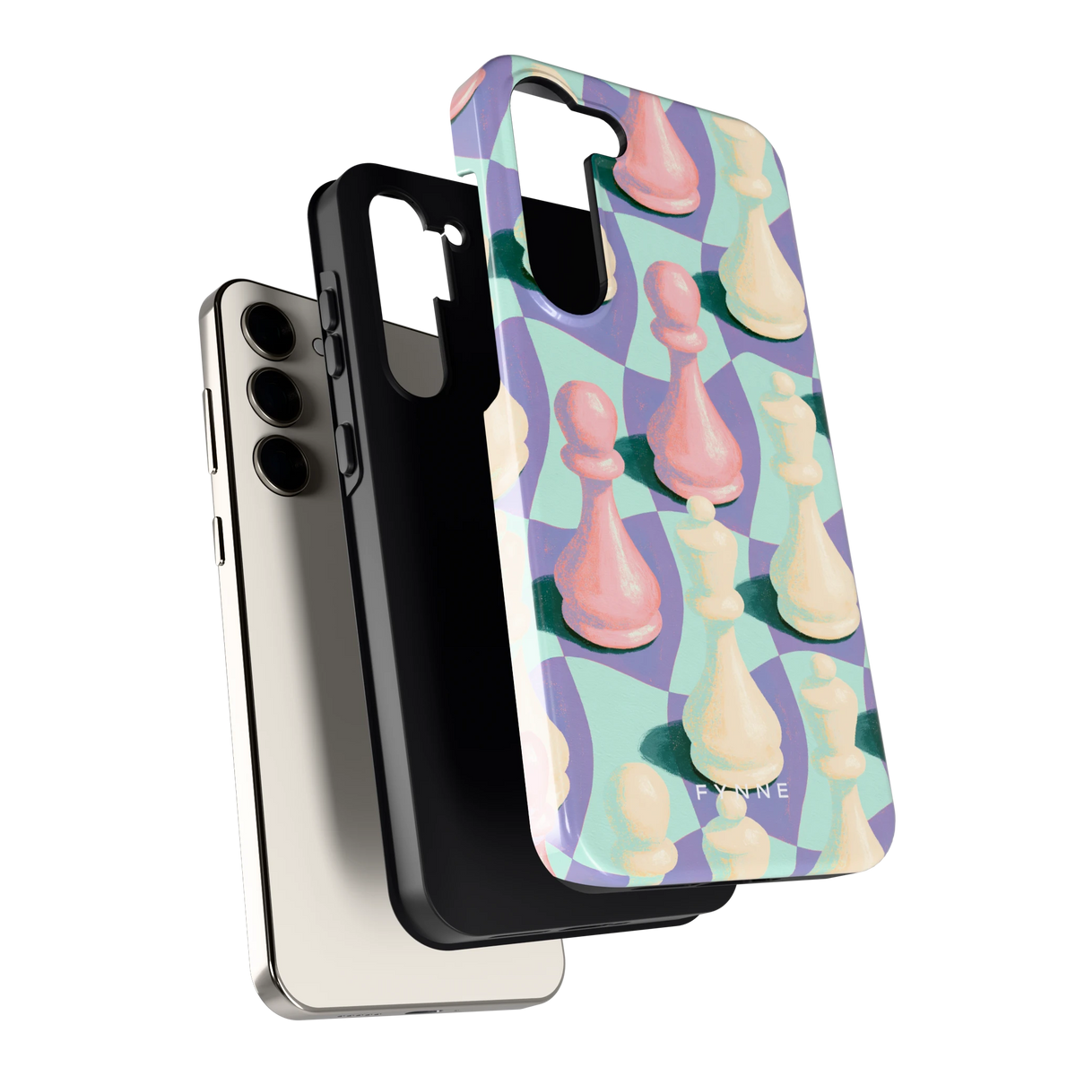 Pastel Schaakstukken hoesje voor Galaxy S23+, los van de telefoon