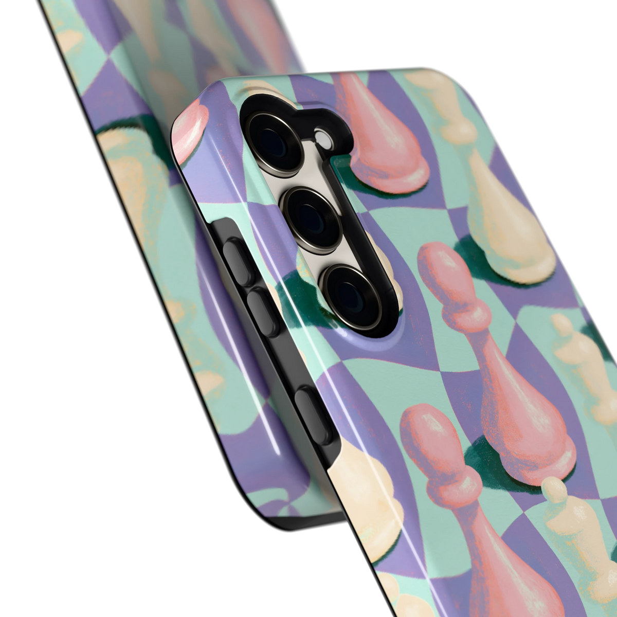 Pastel Schaakstukken hoesje voor Galaxy S23+, close-up