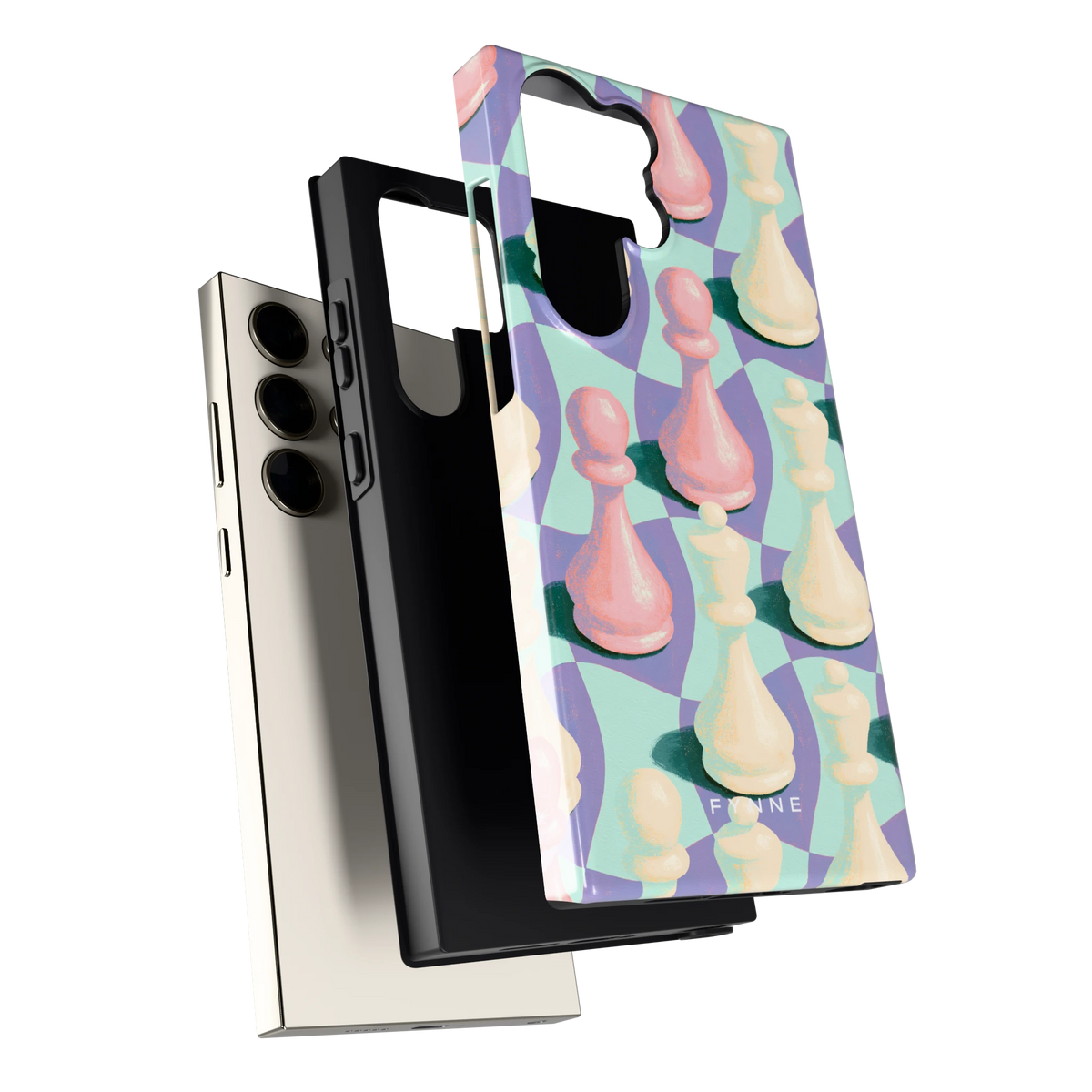 Pastel Schaakstukken hoesje voor Galaxy S23 Ultra, los van de telefoon