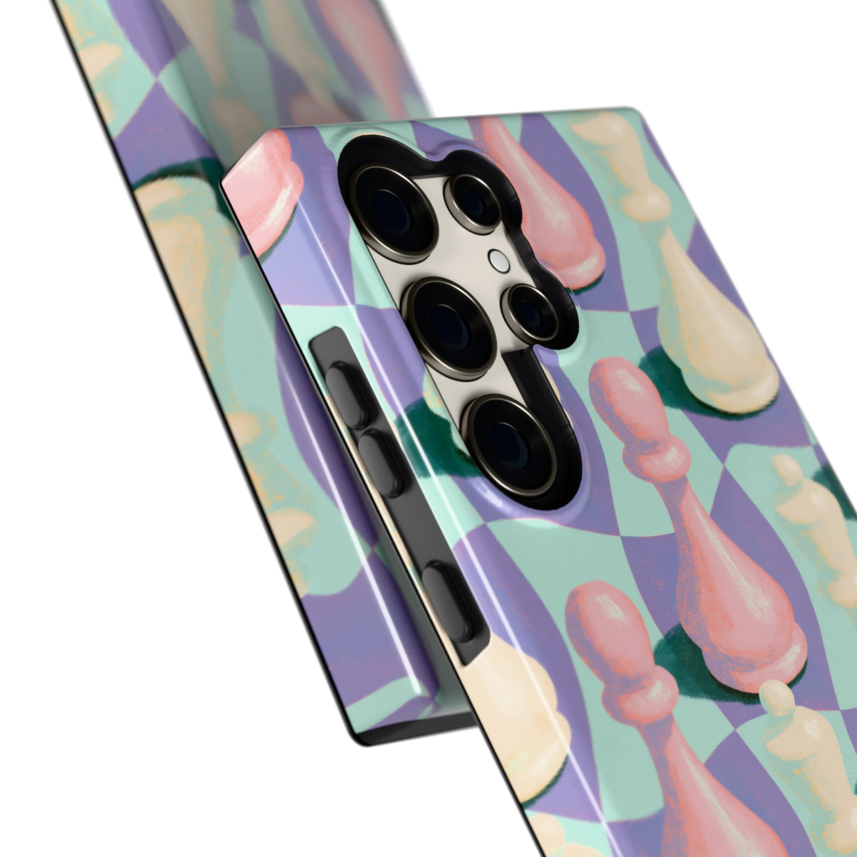 Pastel Schaakstukken hoesje voor Galaxy S23 Ultra, close-up