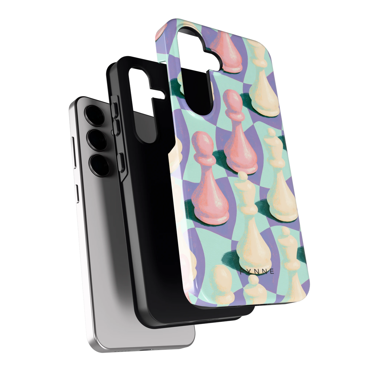 Pastel Schaakstukken hoesje voor Galaxy S24, los van de telefoon