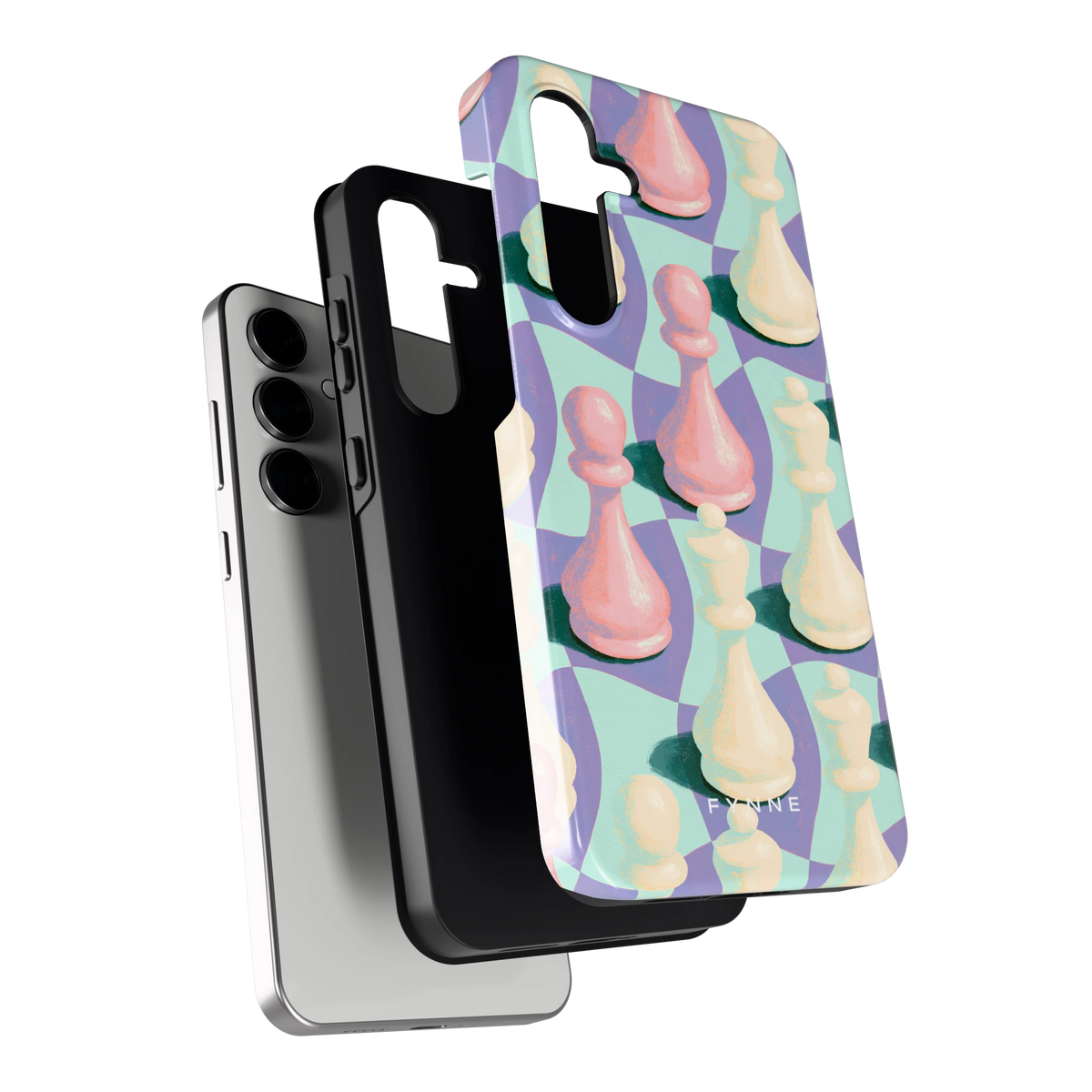Pastel Schaakstukken hoesje voor Galaxy S24 FE, los van de telefoon
