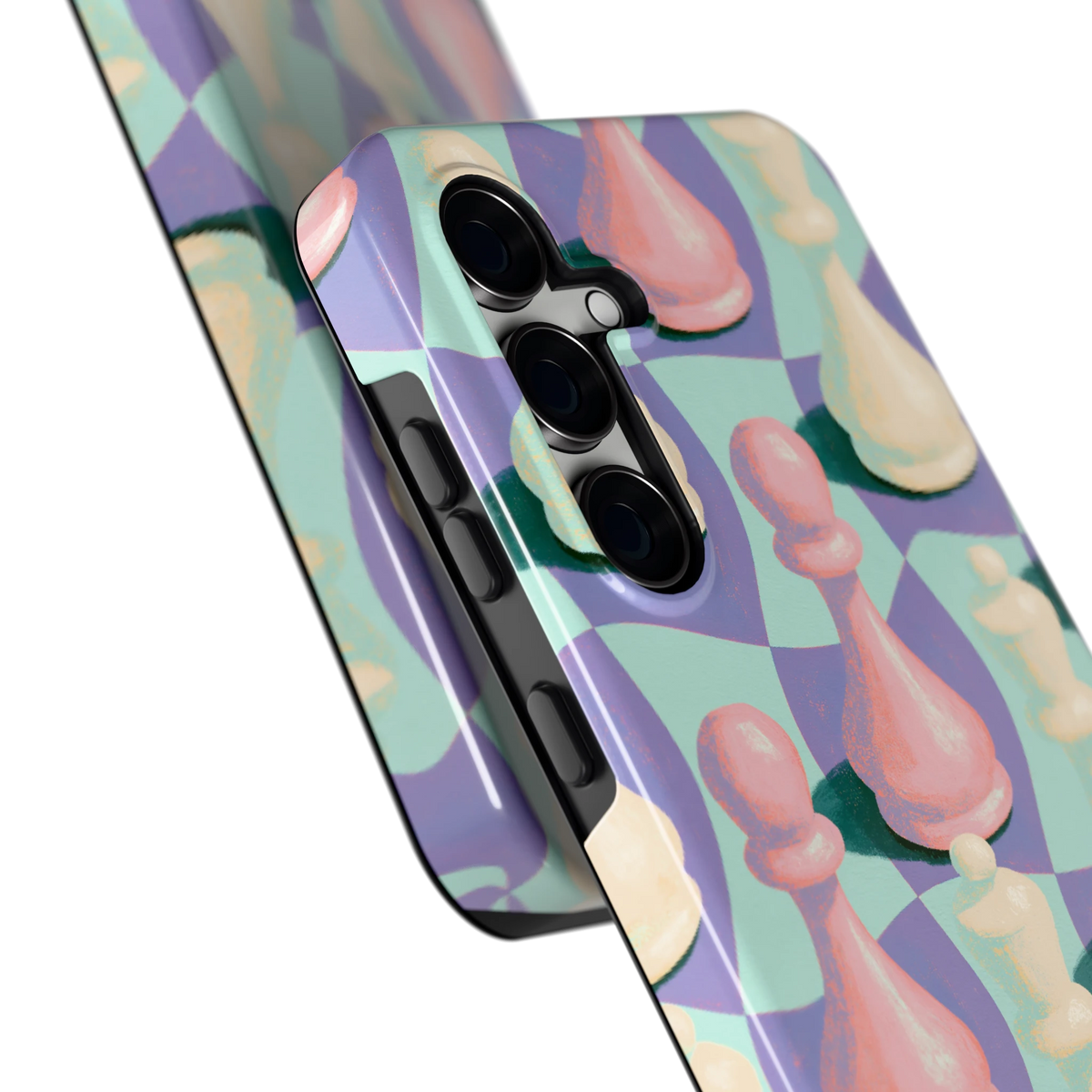 Pastel Schaakstukken hoesje voor Galaxy S24 FE, close-up