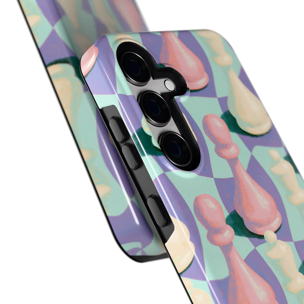 Pastel Schaakstukken hoesje voor Galaxy S24, close-up