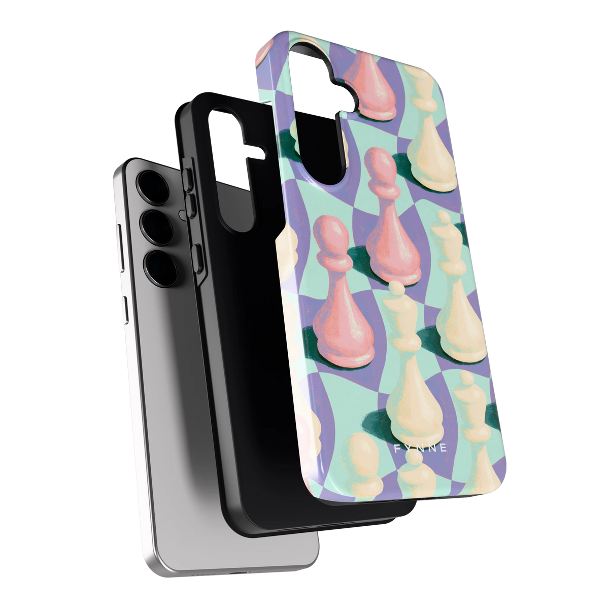 Pastel Schaakstukken hoesje voor Galaxy S24+, los van de telefoon