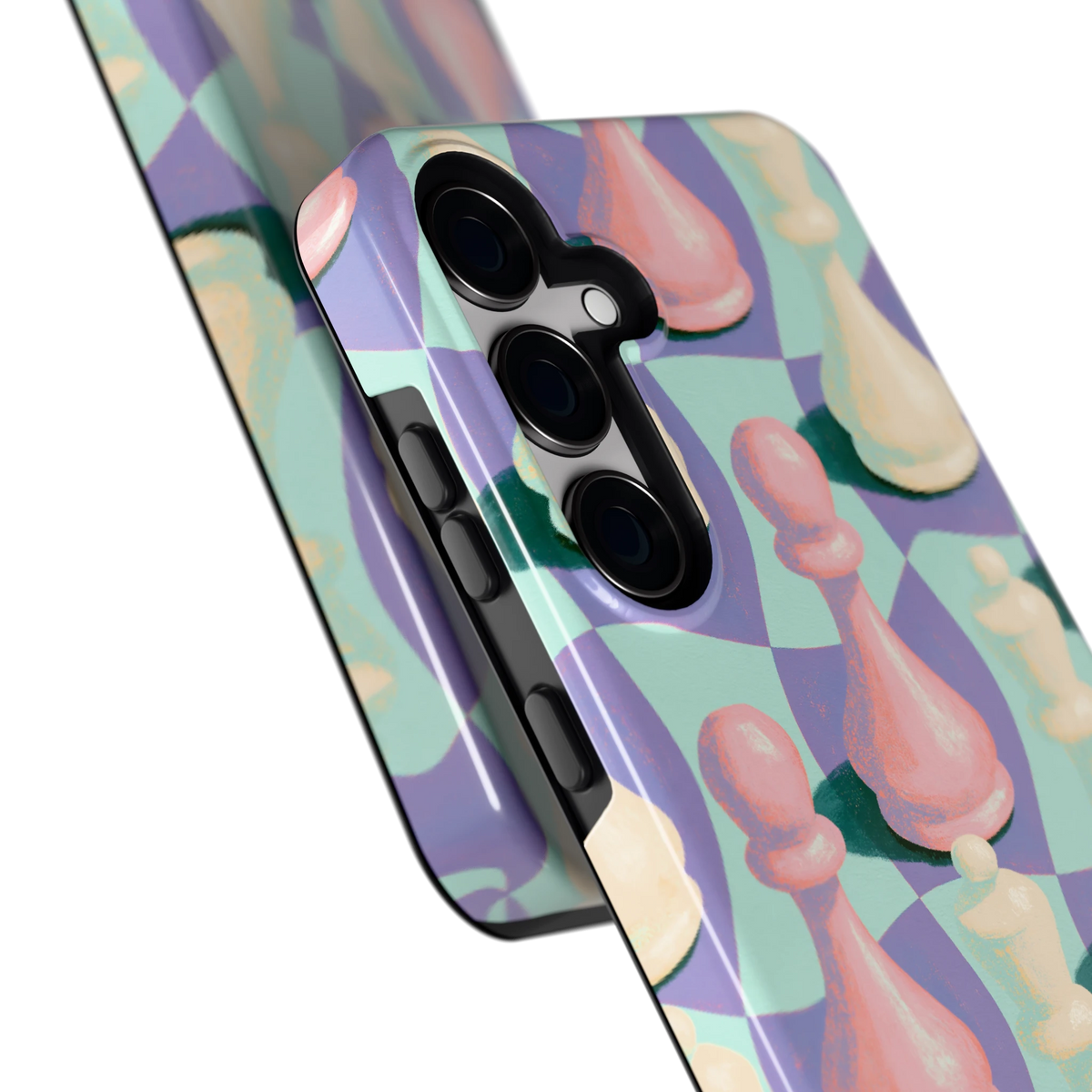 Pastel Schaakstukken hoesje voor Galaxy S24+, close-up