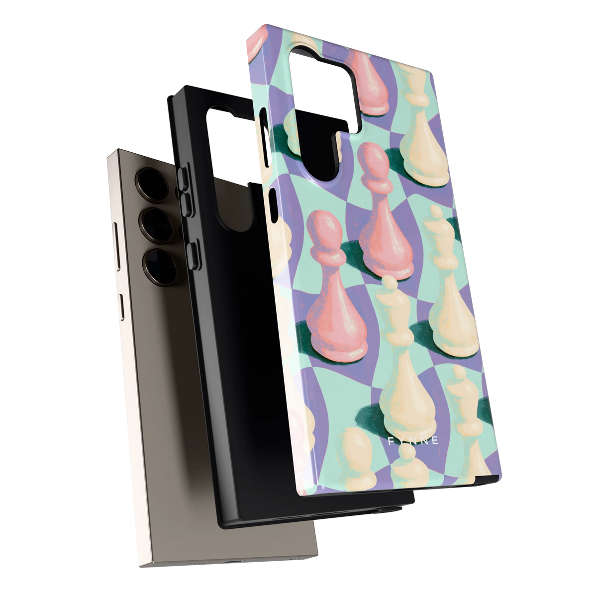 Pastel Schaakstukken hoesje voor Galaxy S24 Ultra, los van de telefoon
