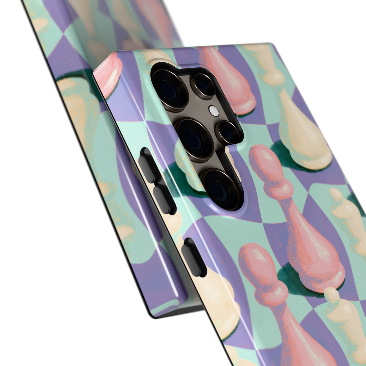 Pastel Schaakstukken hoesje voor Galaxy S24 Ultra, close-up