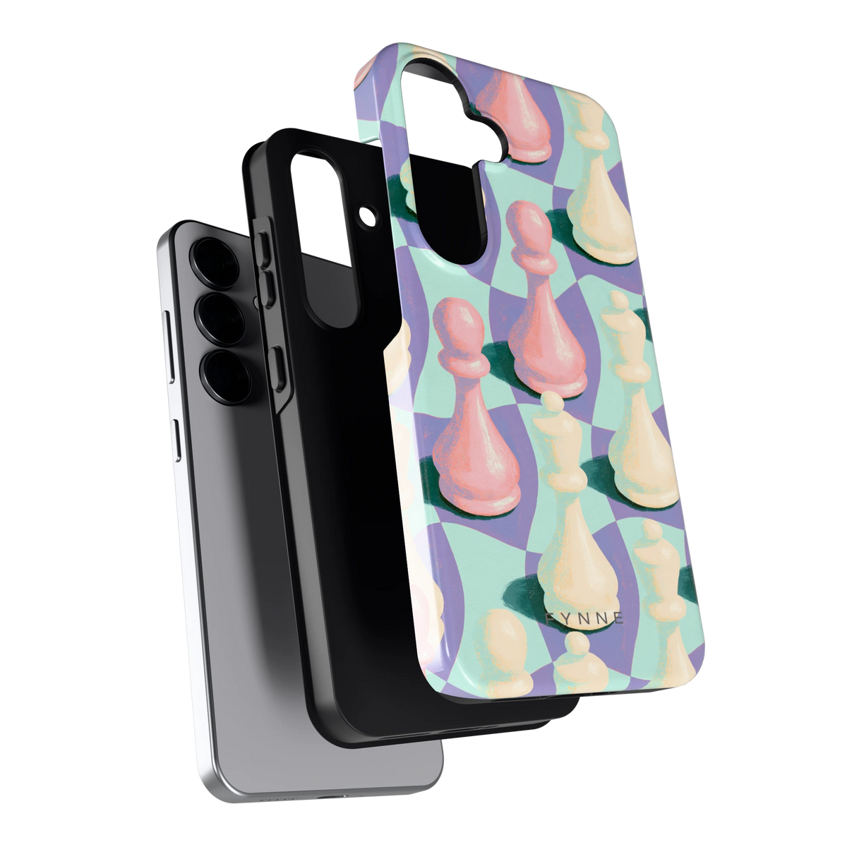 Pastel Schaakstukken hoesje voor Galaxy S25, los van de telefoon