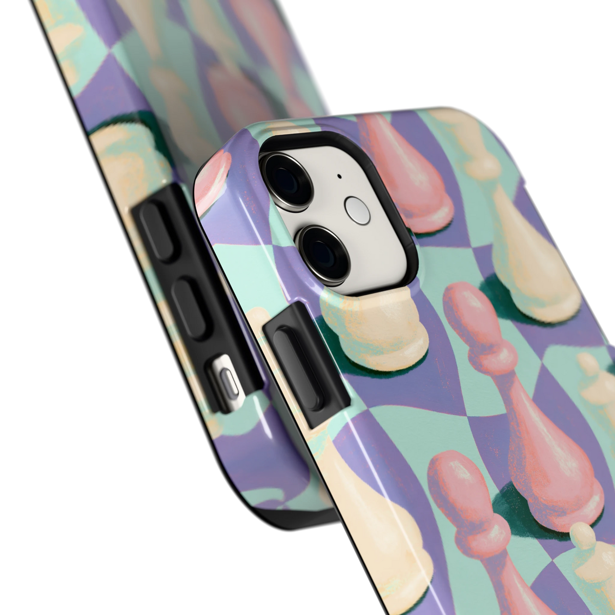 Pastel Schaakstukken hoesje voor iPhone 11, close-up