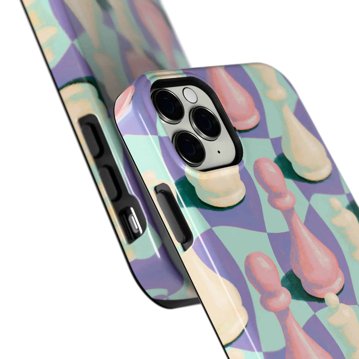 Pastel Schaakstukken hoesje voor iPhone 11 Pro Max, close-up