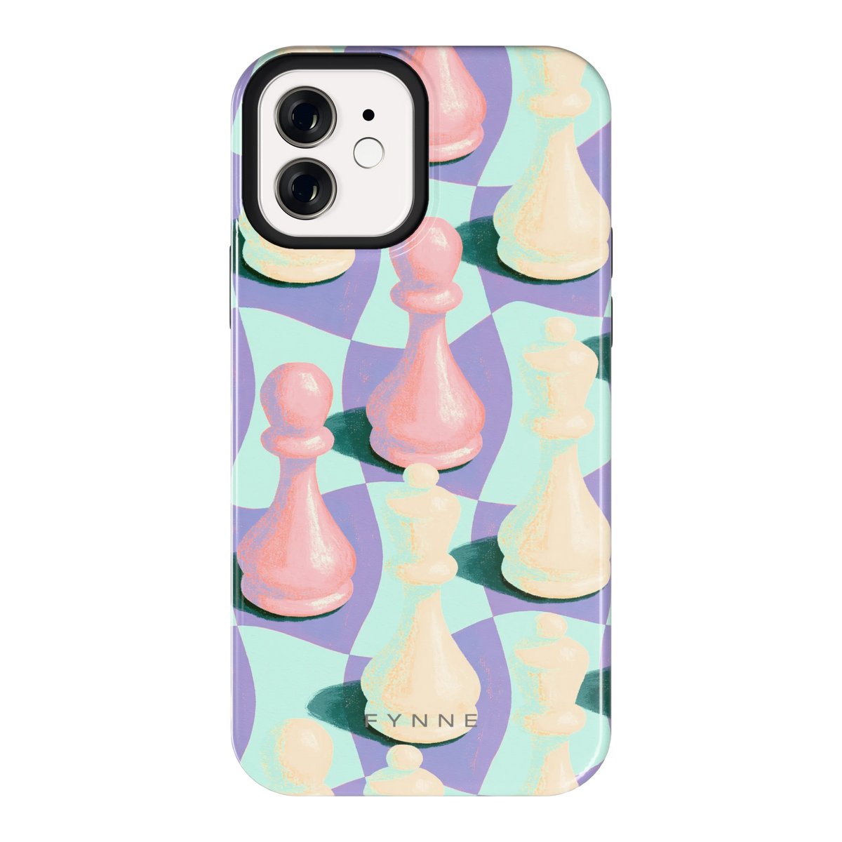 Pastel Schaakstukken hoesje voor iPhone 12, achterkant