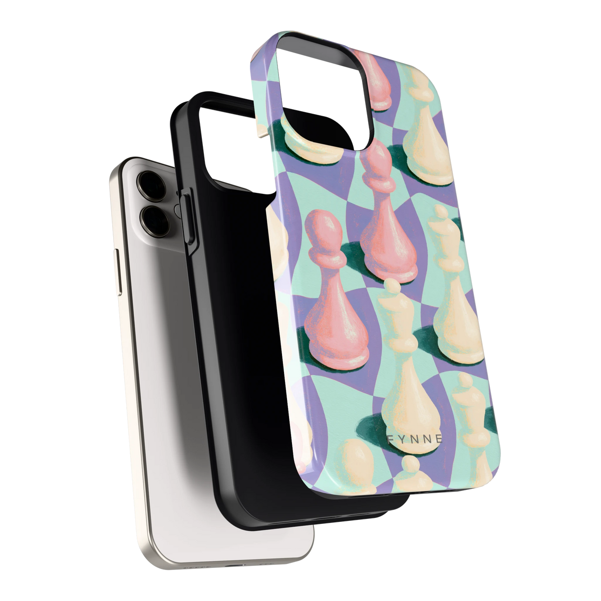 Pastel Schaakstukken hoesje voor iPhone 12, los van de telefoon
