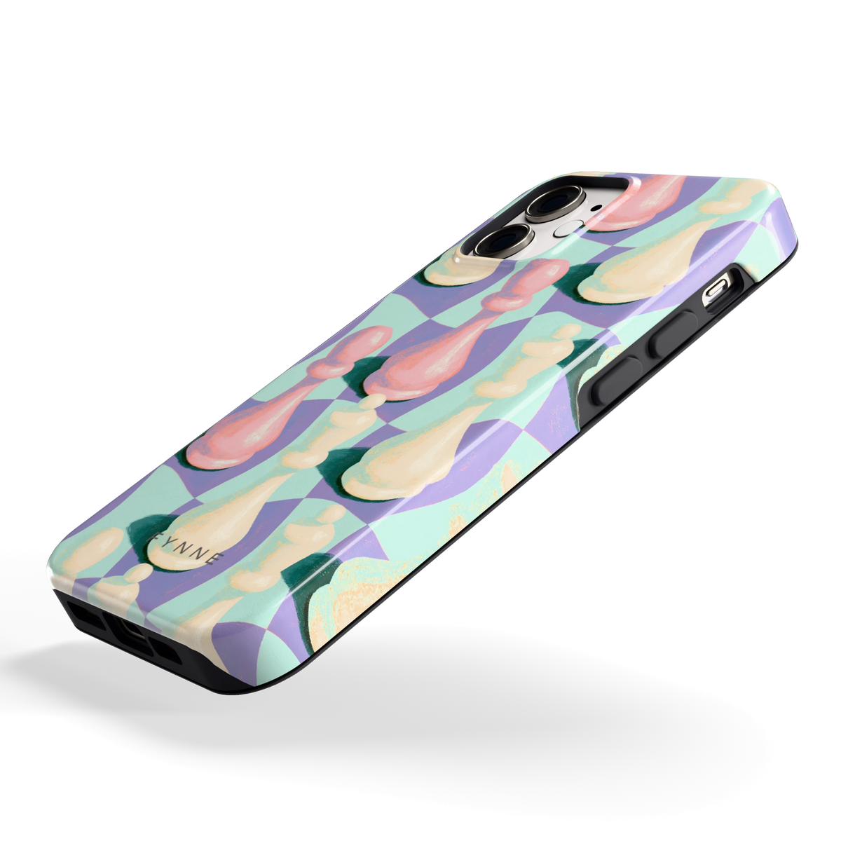 Pastel Schaakstukken hoesje voor iPhone 12 mini, schuin