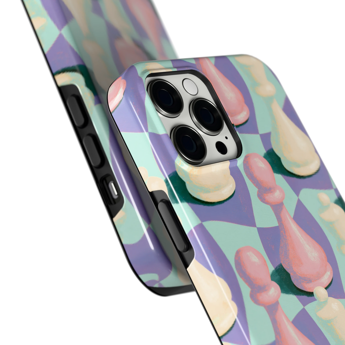 Pastel Schaakstukken hoesje voor iPhone 12 Pro Max, close-up