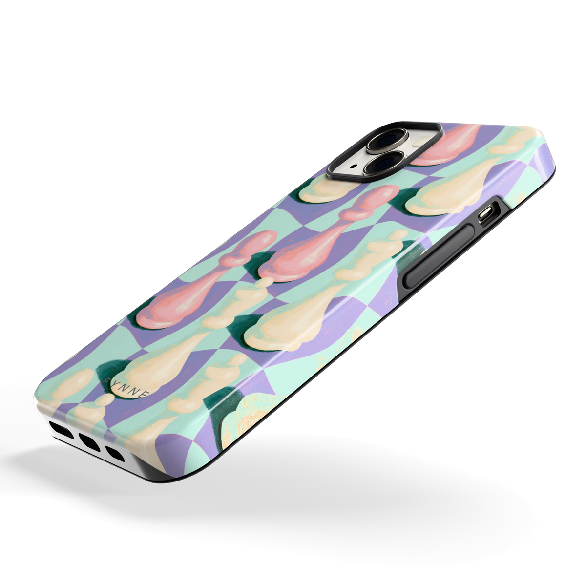 Pastel Schaakstukken hoesje voor iPhone 13, schuin